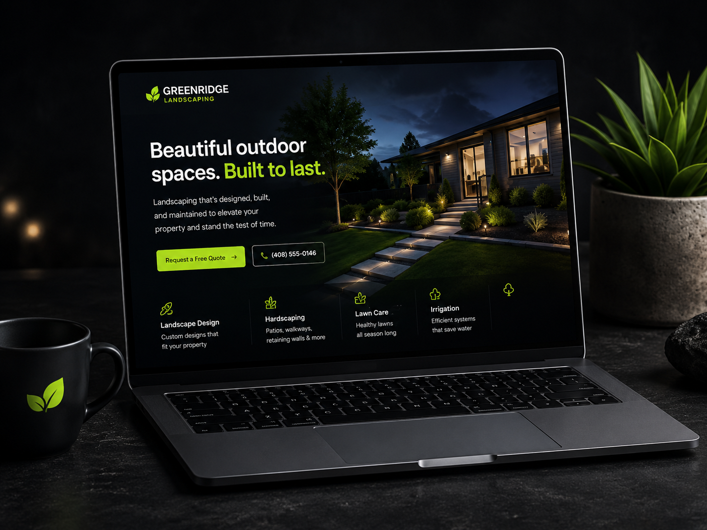 A FivePage website preview shown on a laptop